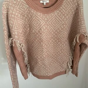 Madewell Blush Geometric Sweater with Fringe